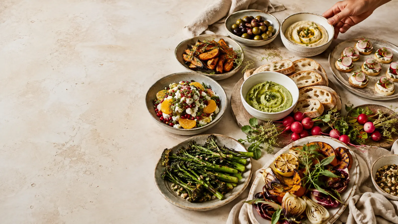 A colourful spread of freshly prepared dishes